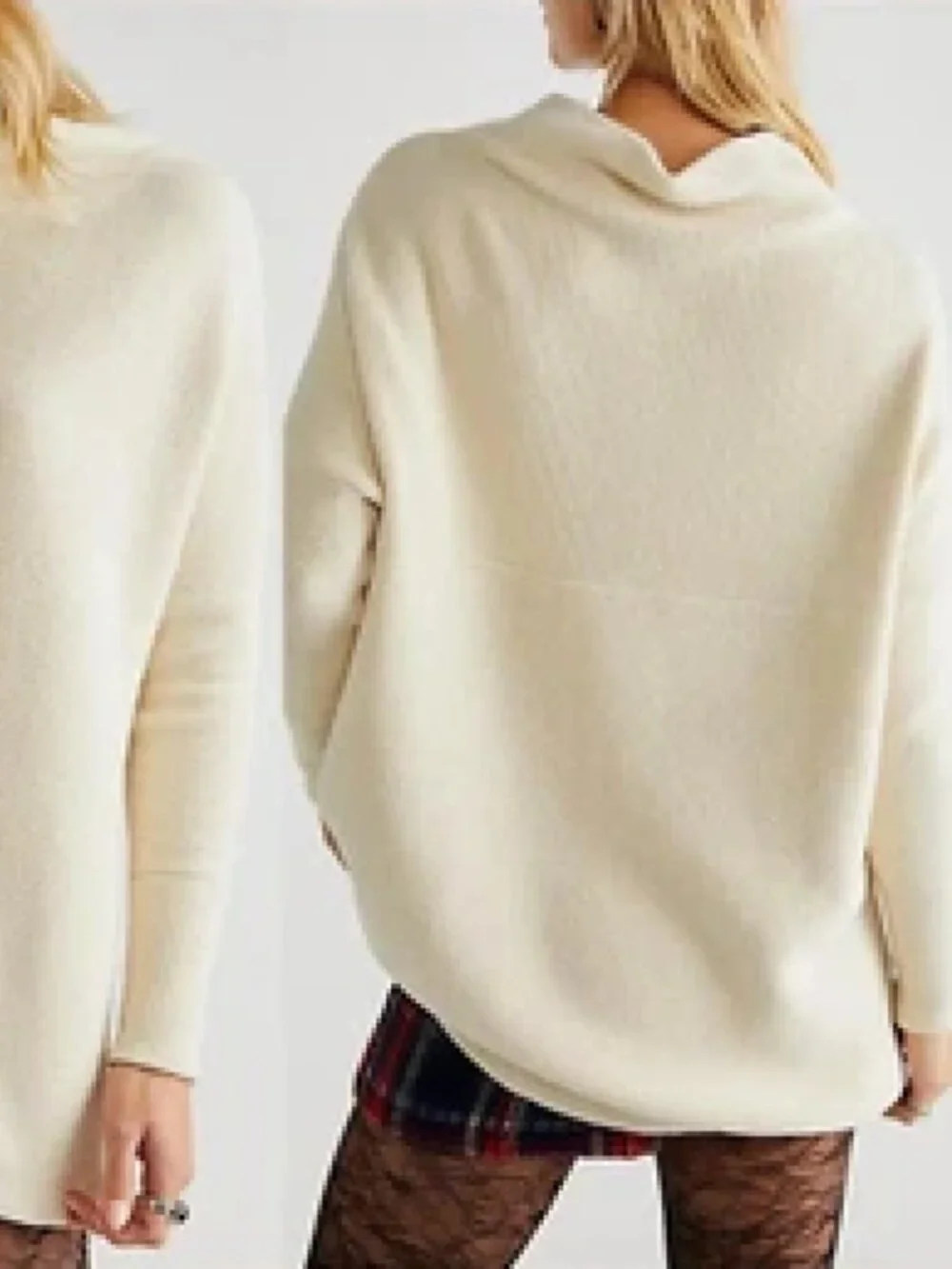 Free People Ottoman Slouchy Ribbed Stretch Knit Mock Neck Tunic Sweater Ivory, S